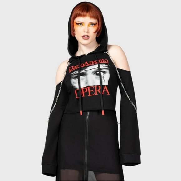 KILLSTAR ✦ Opera Crop Hoodie ✦ Dario Argento Eyes Graphic Cold Shoulder Gothic - Picture 3 of 8